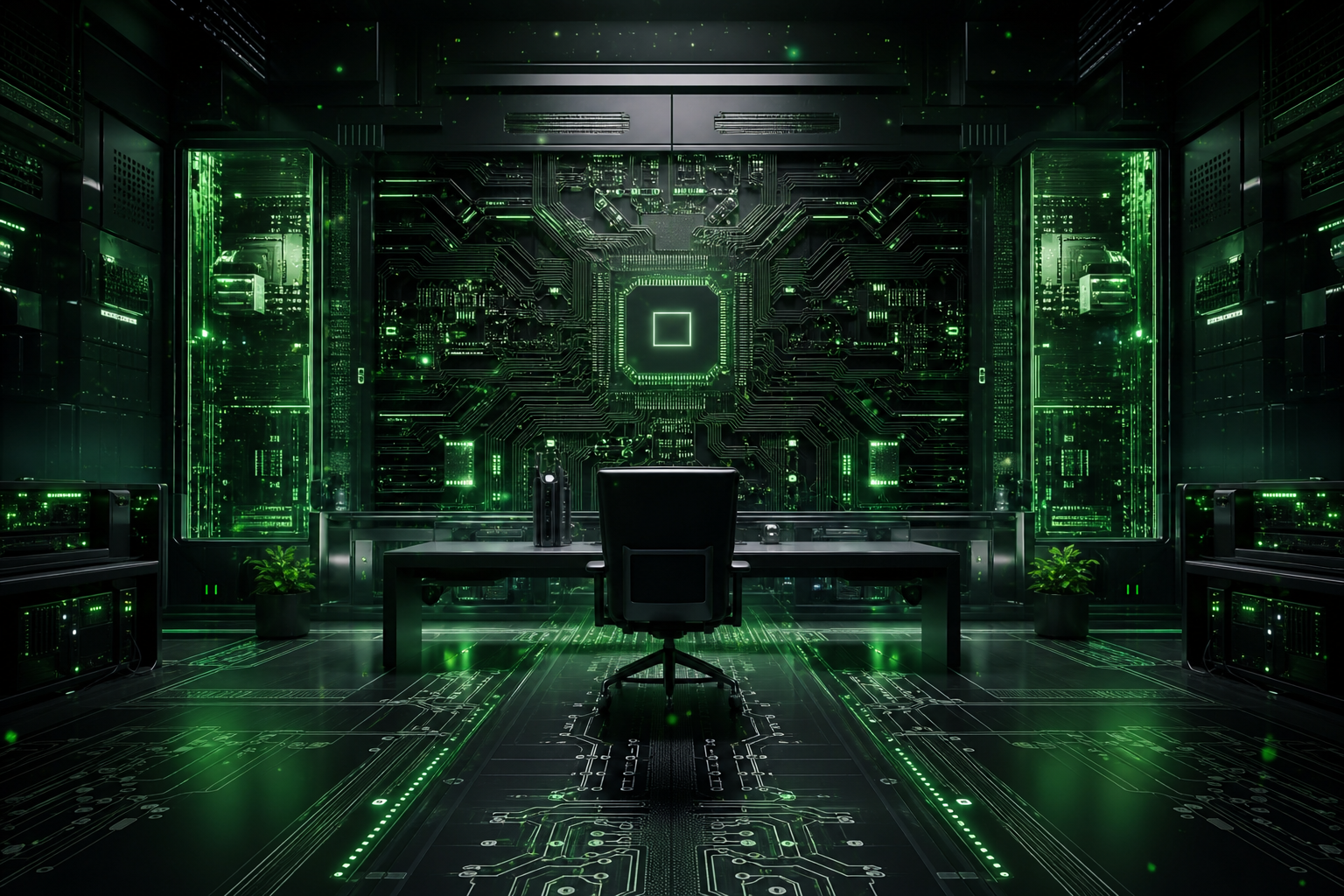 Cyberpunk Hacker Room With Neon Screens Pcb-Design Wallpaper  3 4K