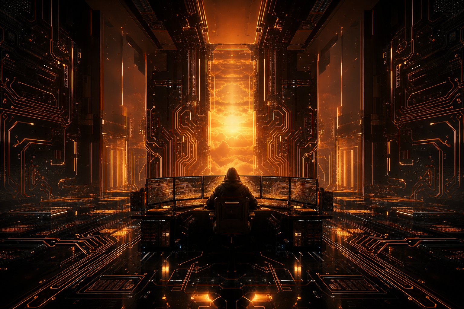 Cyberpunk Hacker Room With Neon Screens Pcb-Design Wallpaper  3 4K