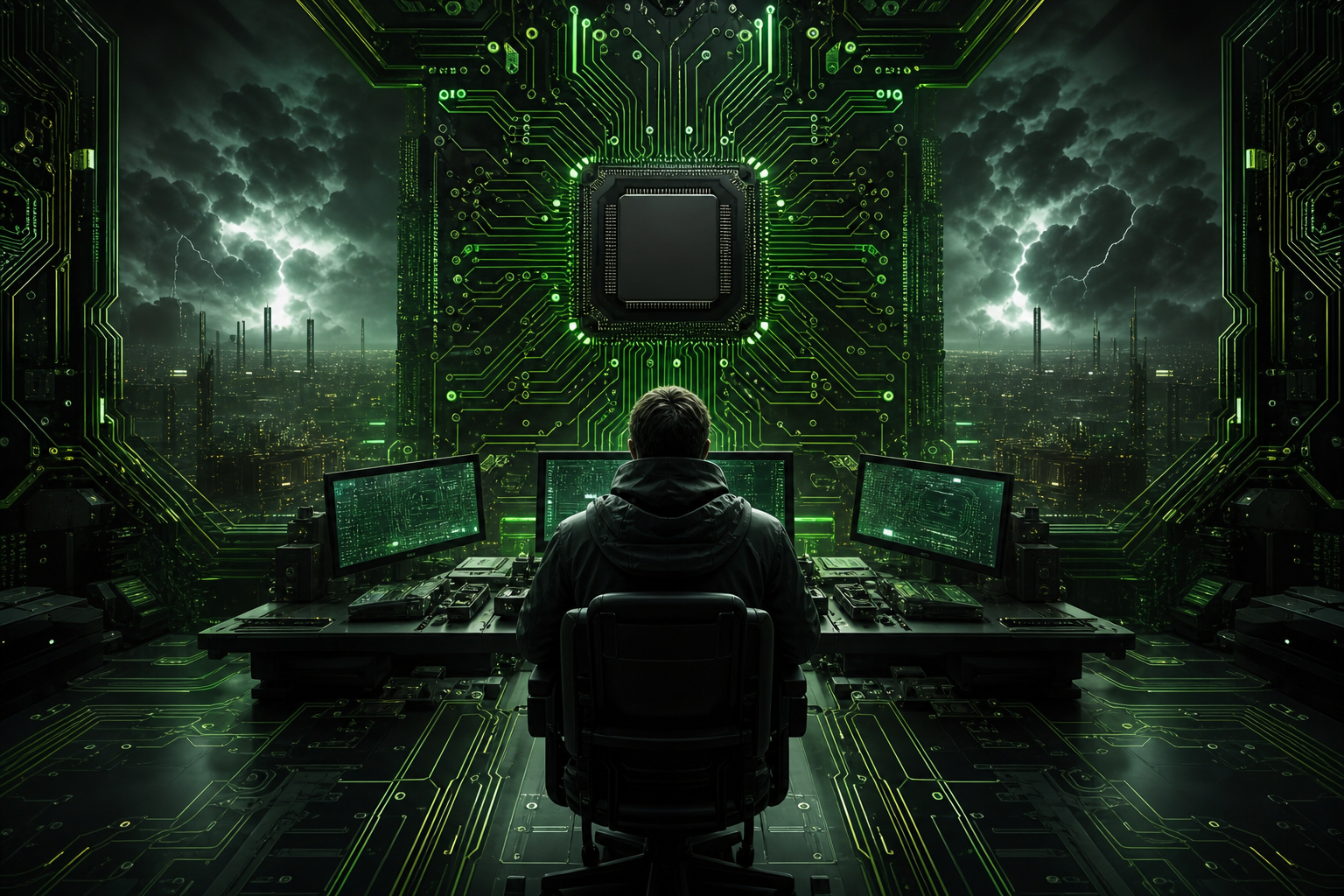 Cyberpunk Hacker Room With Neon Screens Pcb-Design Wallpaper  3 4K