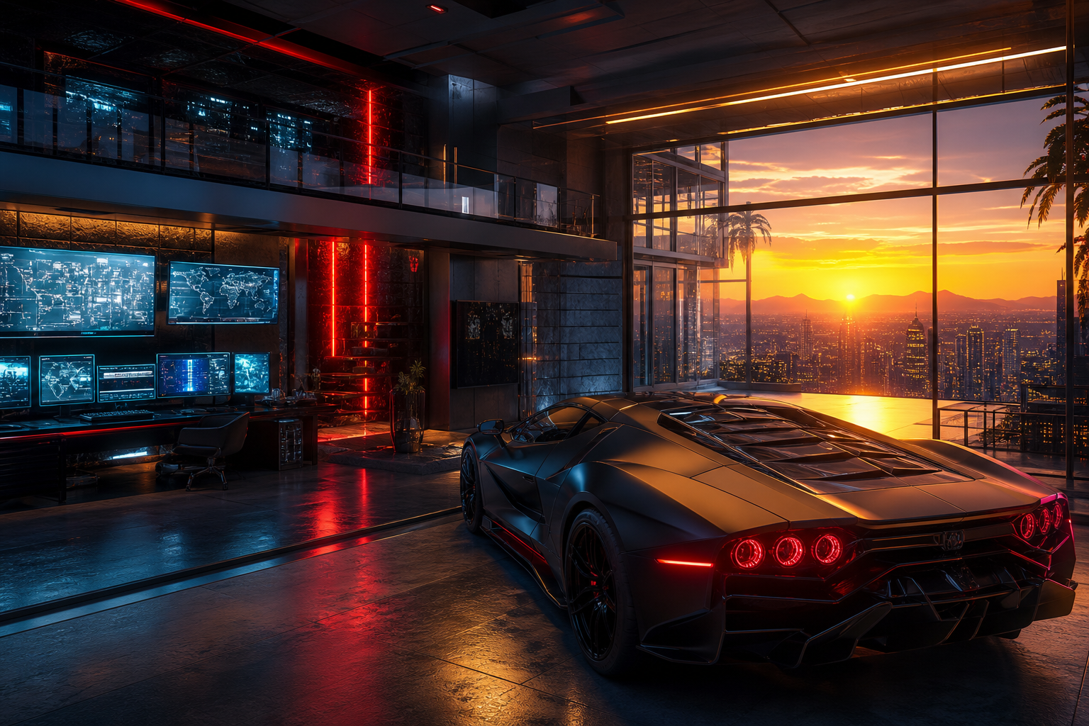 Cyberpunk Hacker Room With Neon Screens Supercars Wallpaper 3 4K 11 4K Supercars Wallpaper