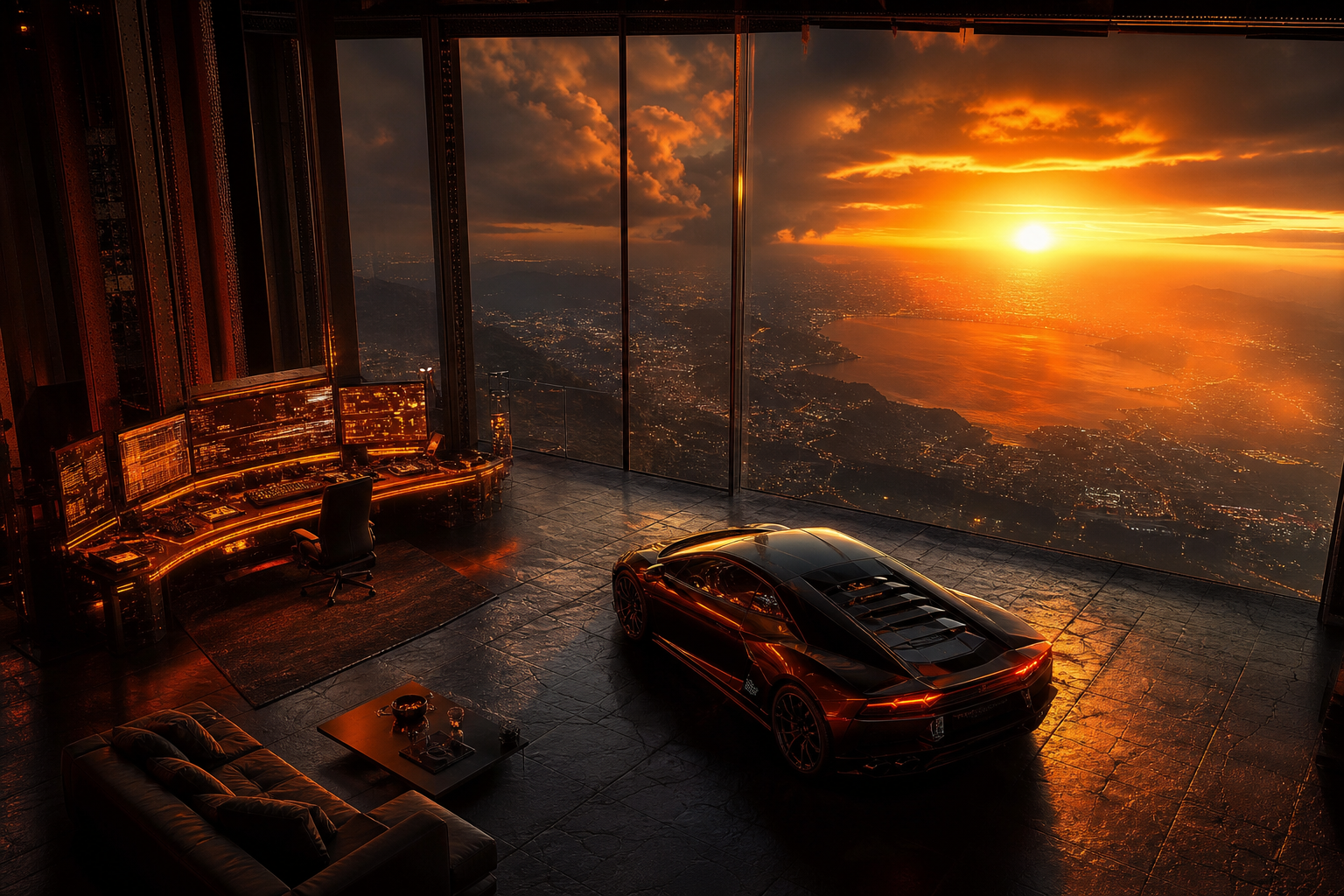 Cyberpunk Hacker Room With Neon Screens Supercars Wallpaper  3 4K