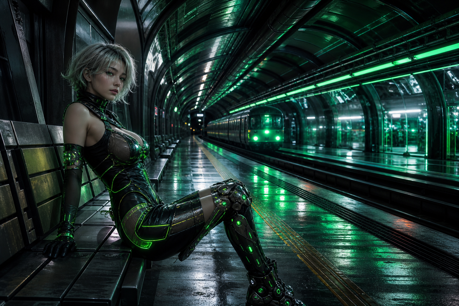 Cyberpunk Subway Station Ai-Girls Wallpaper  10 4K