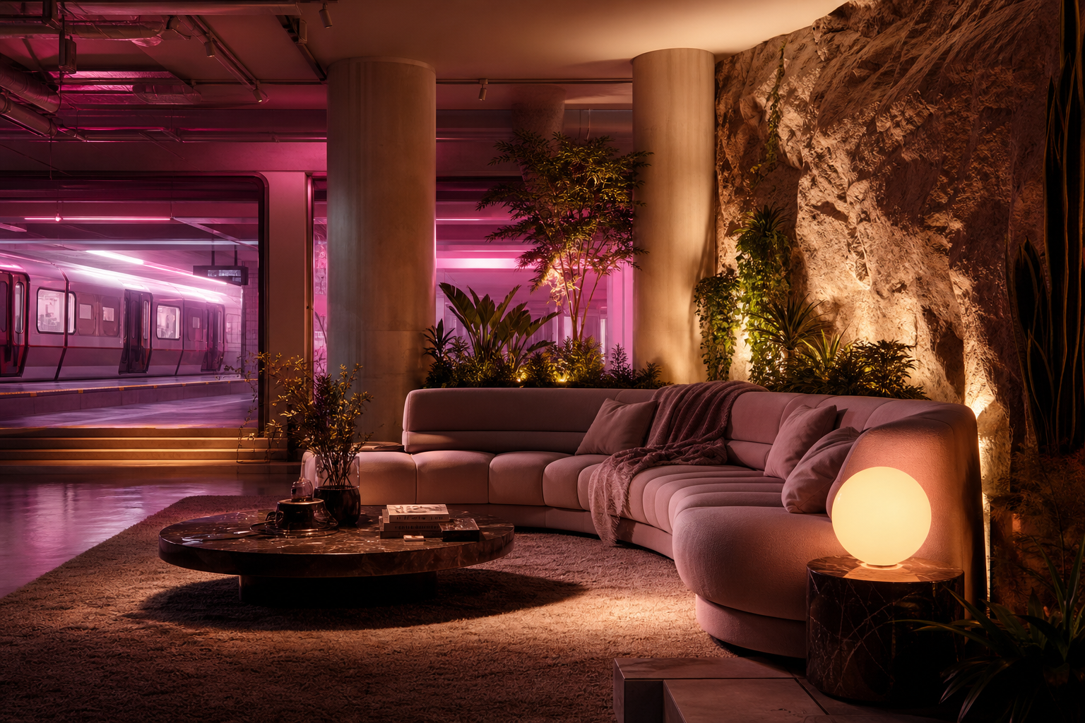 Cyberpunk Subway Station Living-Room-Design Wallpaper  10 4K