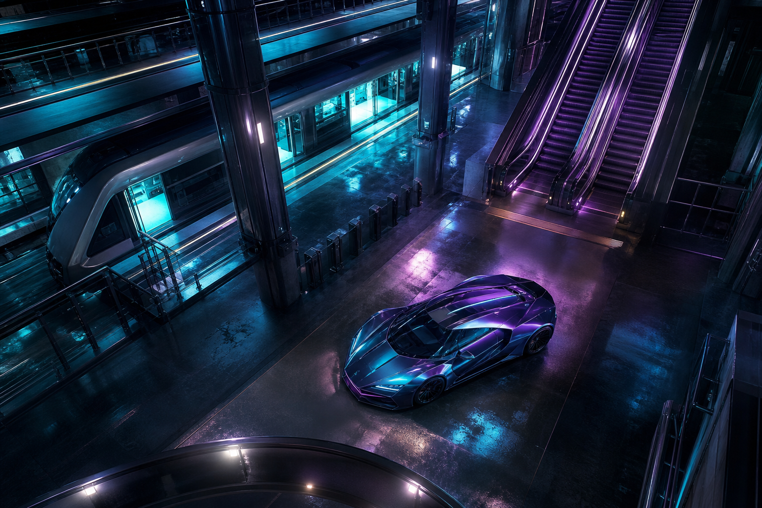 Cyberpunk Subway Station Supercars Wallpaper  10 4K