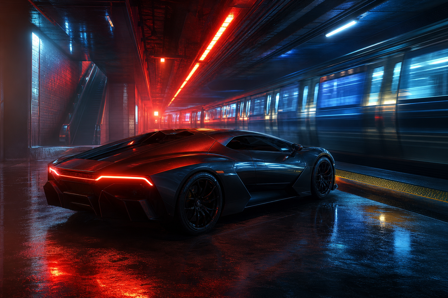 Cyberpunk Subway Station Supercars Wallpaper  10 4K