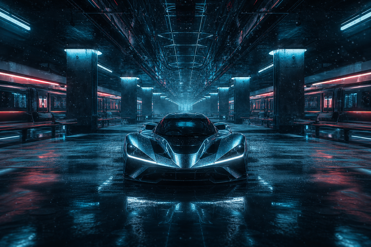 Cyberpunk Subway Station Supercars Wallpaper  10 4K