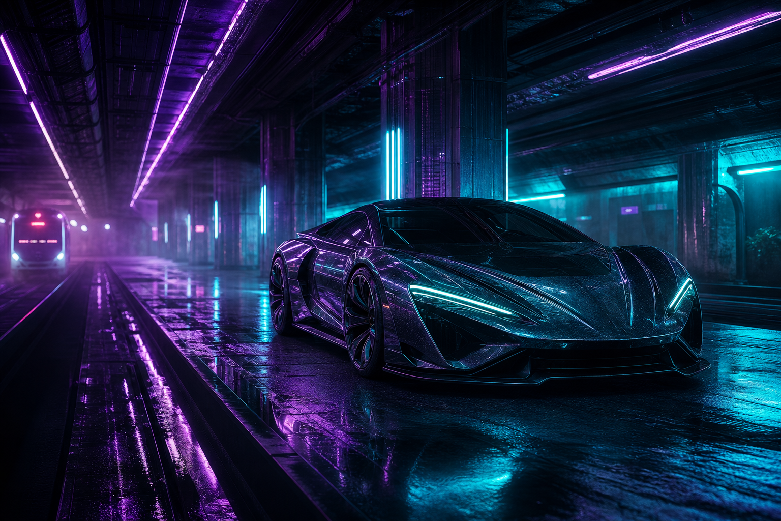 Cyberpunk Subway Station Supercars Wallpaper  10 4K