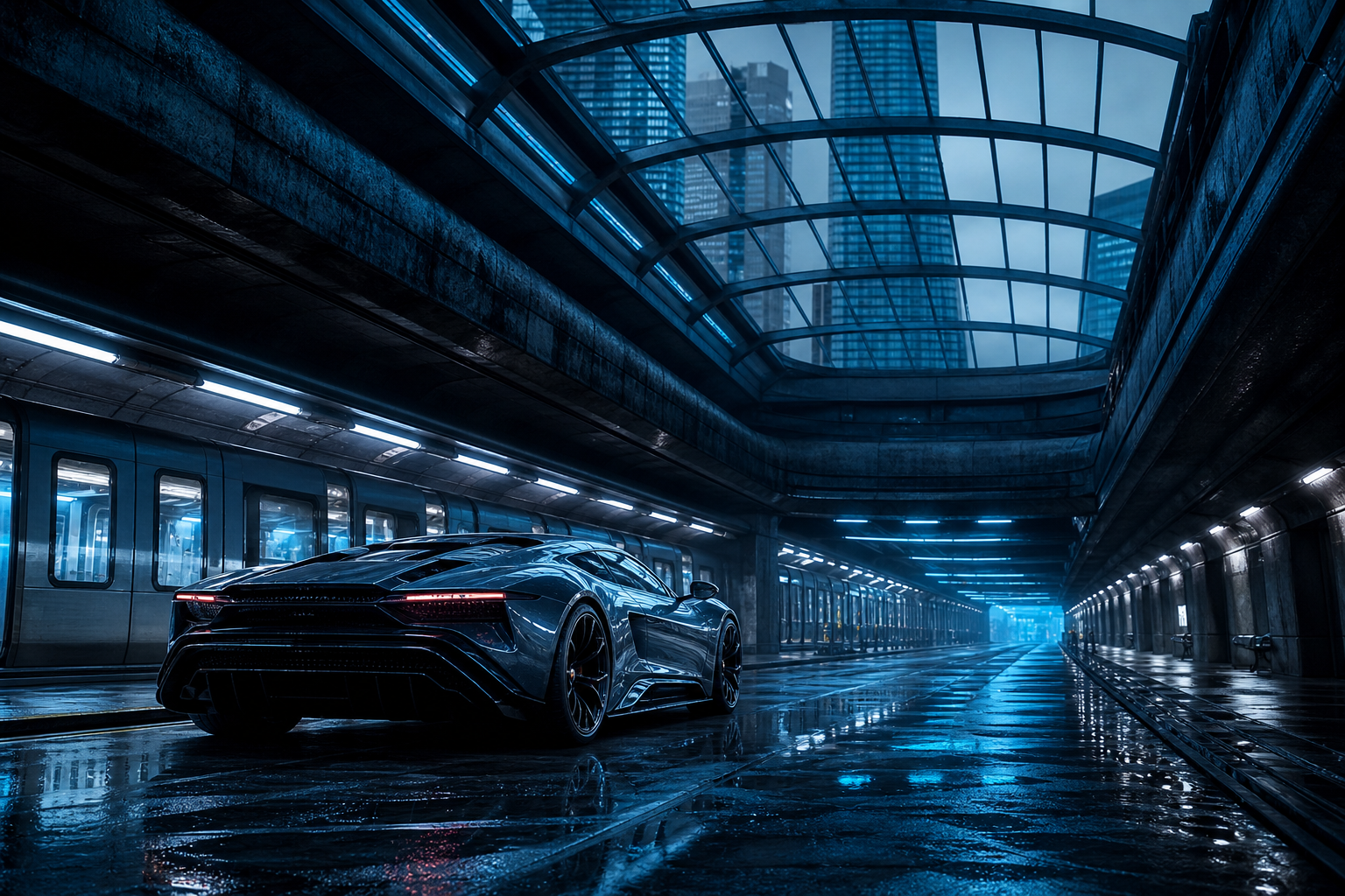 Cyberpunk Subway Station Supercars Wallpaper  10 4K
