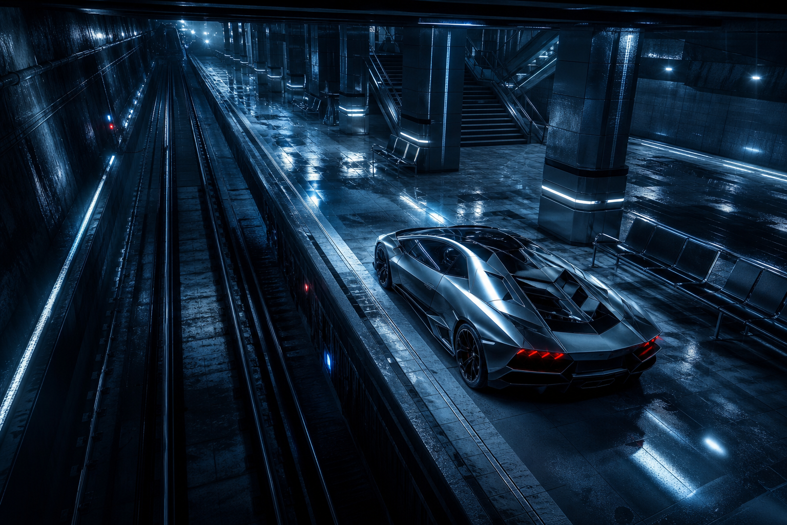 Cyberpunk Subway Station Supercars Wallpaper  10 4K