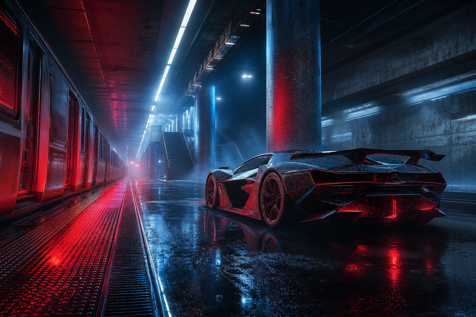 Cyberpunk Subway Station Supercars Wallpaper  10 4K