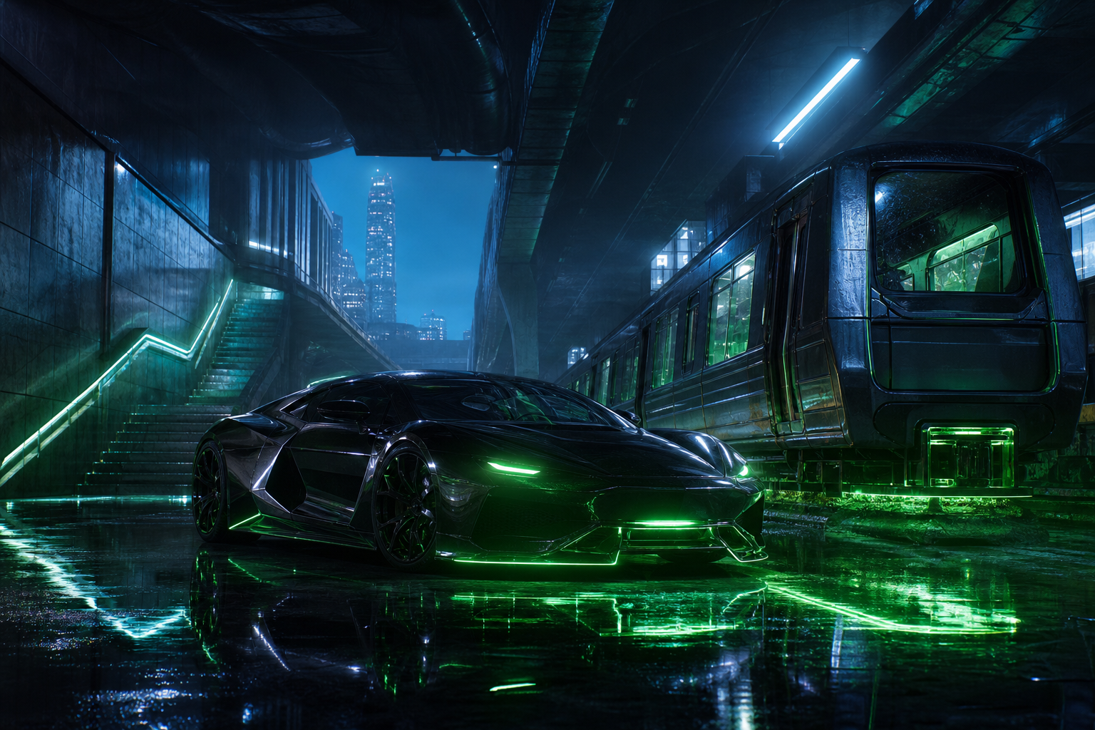 Cyberpunk Subway Station Supercars Wallpaper  10 4K