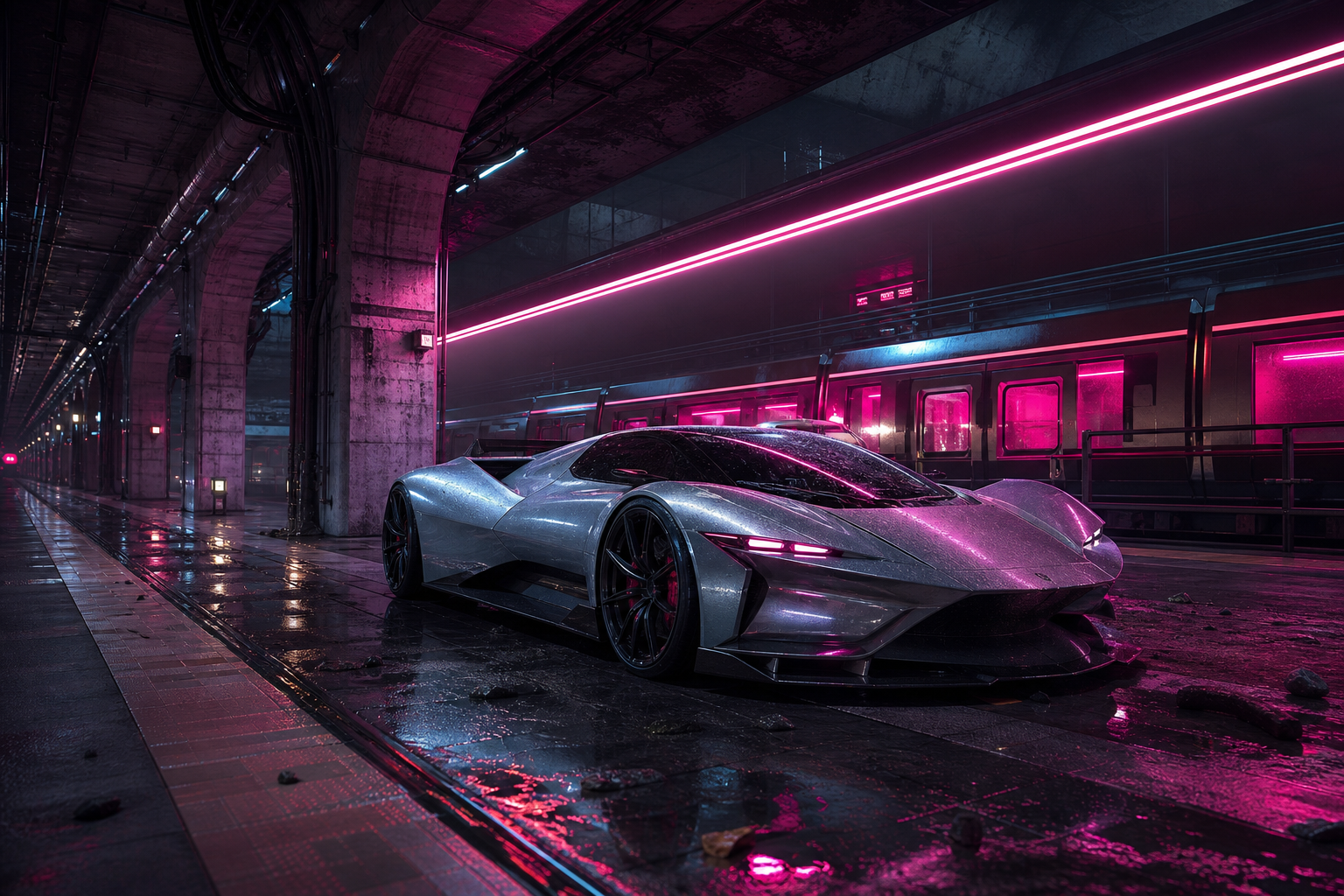 Cyberpunk Subway Station Supercars Wallpaper  10 4K