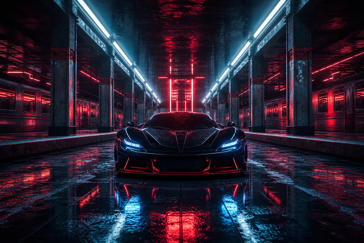 Cyberpunk Subway Station Supercars Wallpaper  10 4K
