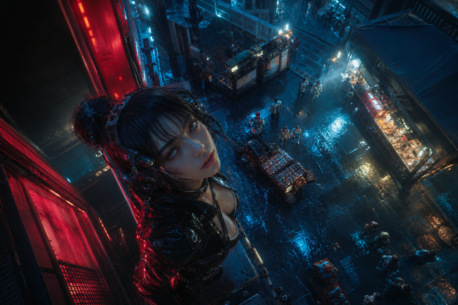 Dark Cyberpunk Market Street Ai-Girls Wallpaper  8 4K