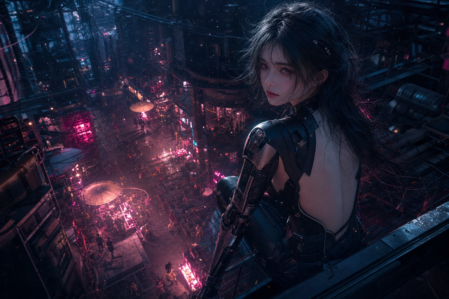Dark Cyberpunk Market Street Ai-Girls Wallpaper  8 4K