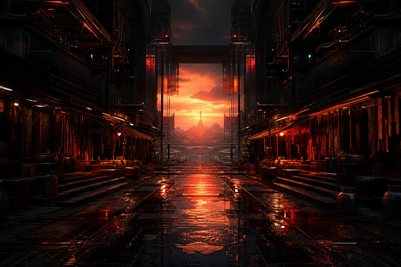 Dark Cyberpunk Market Street Cyberpunk Wallpaper  8 4K