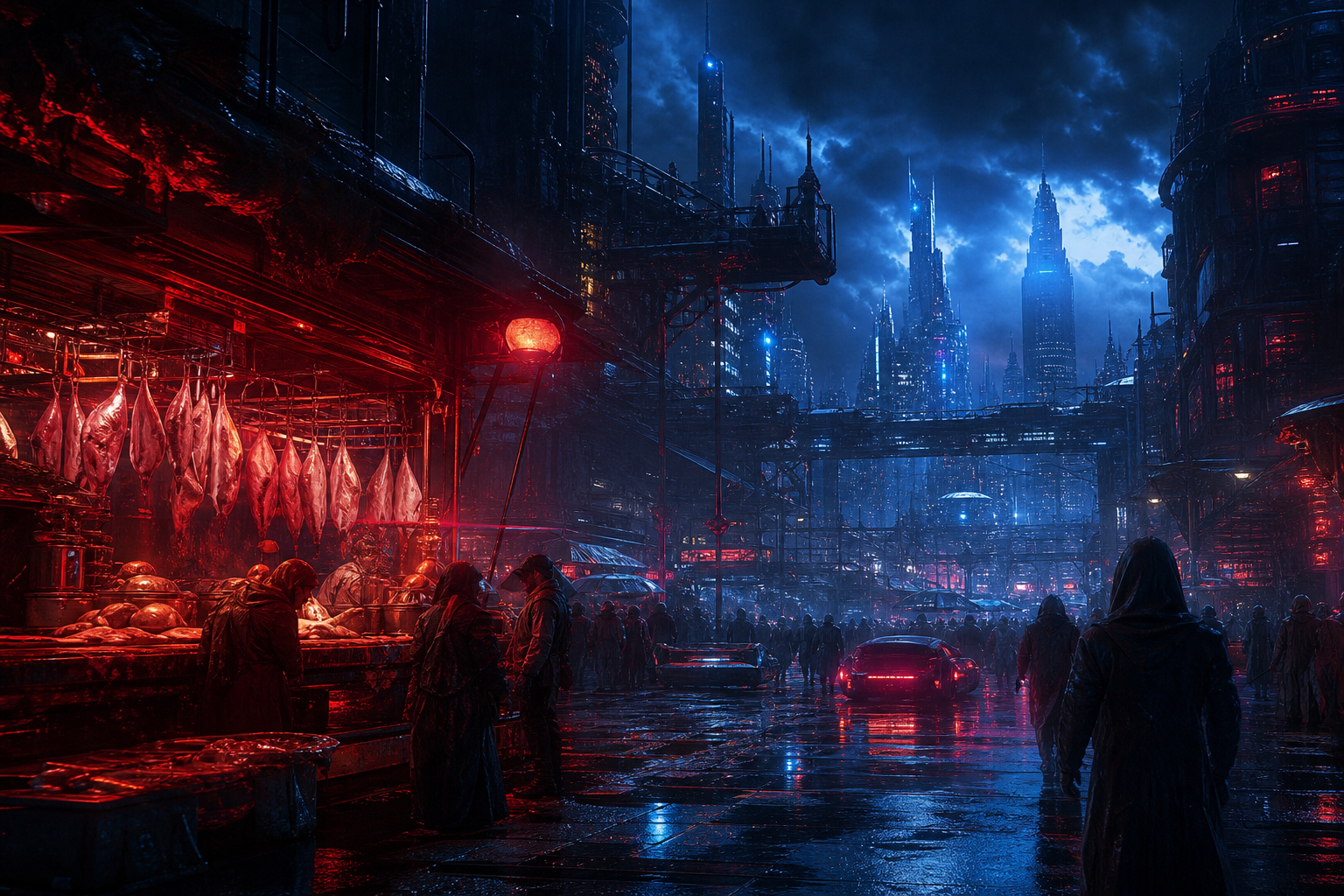 Dark Cyberpunk Market Street Cyberpunk Wallpaper  8 4K