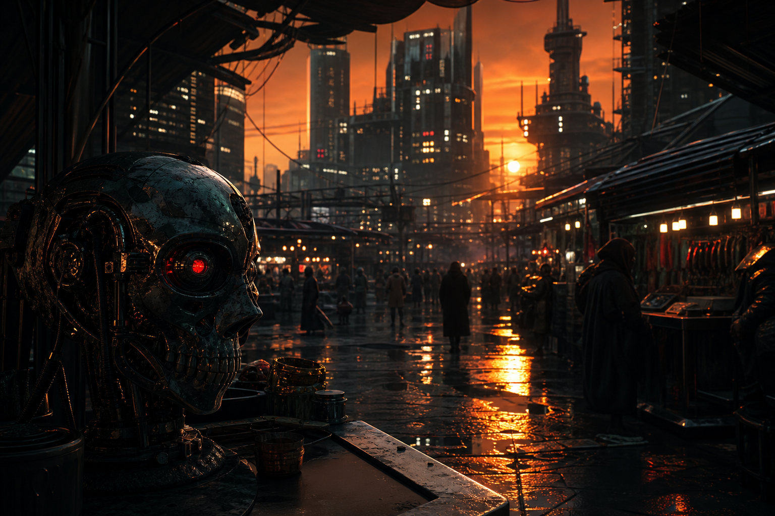 Dark Cyberpunk Market Street Cyberpunk Wallpaper  8 4K