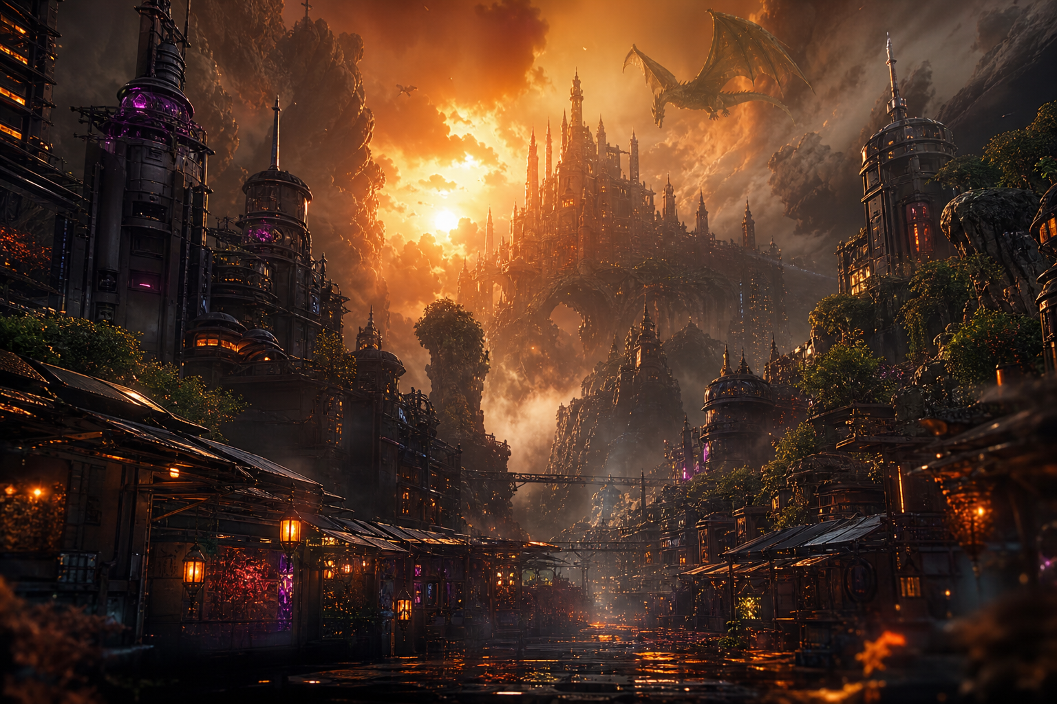 Dark Cyberpunk Market Street Fantasy Wallpaper  8 4K