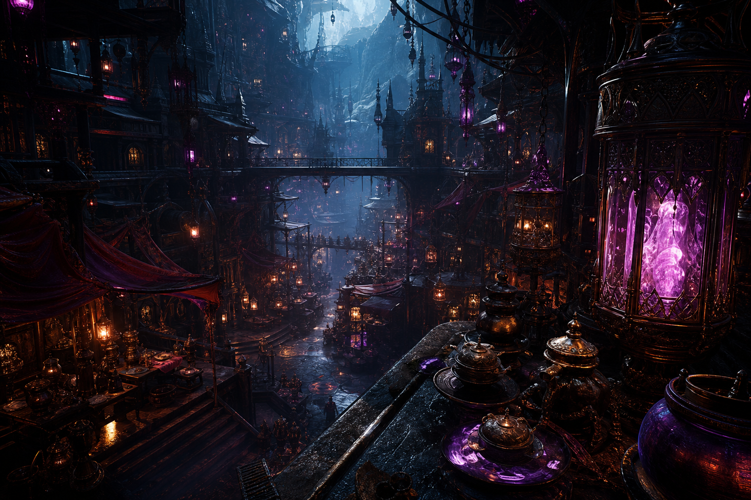 Dark Cyberpunk Market Street Fantasy Wallpaper  8 4K