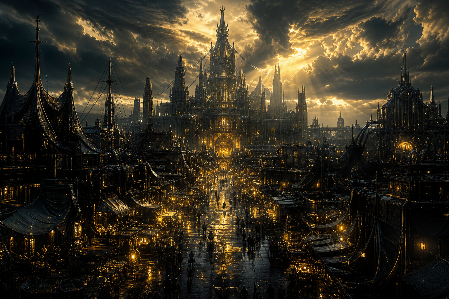 Dark Cyberpunk Market Street Fantasy Wallpaper  8 4K