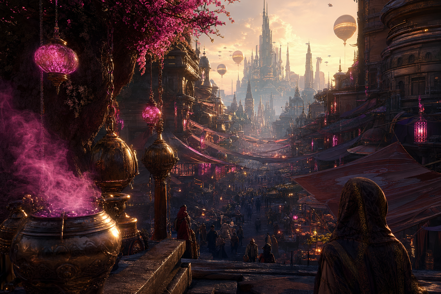 Dark Cyberpunk Market Street Fantasy Wallpaper  8 4K