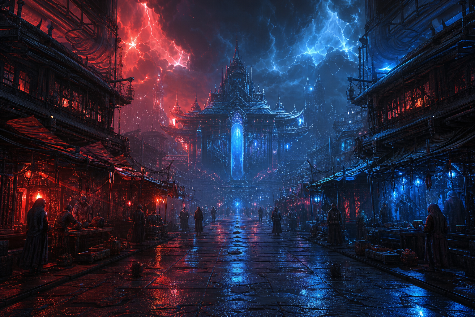 Dark Cyberpunk Market Street Fantasy Wallpaper  8 4K