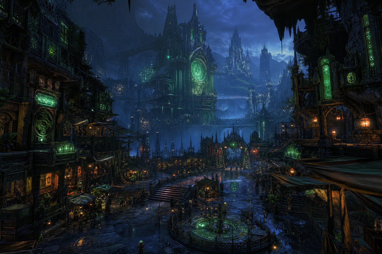 Dark Cyberpunk Market Street Fantasy Wallpaper  8 4K