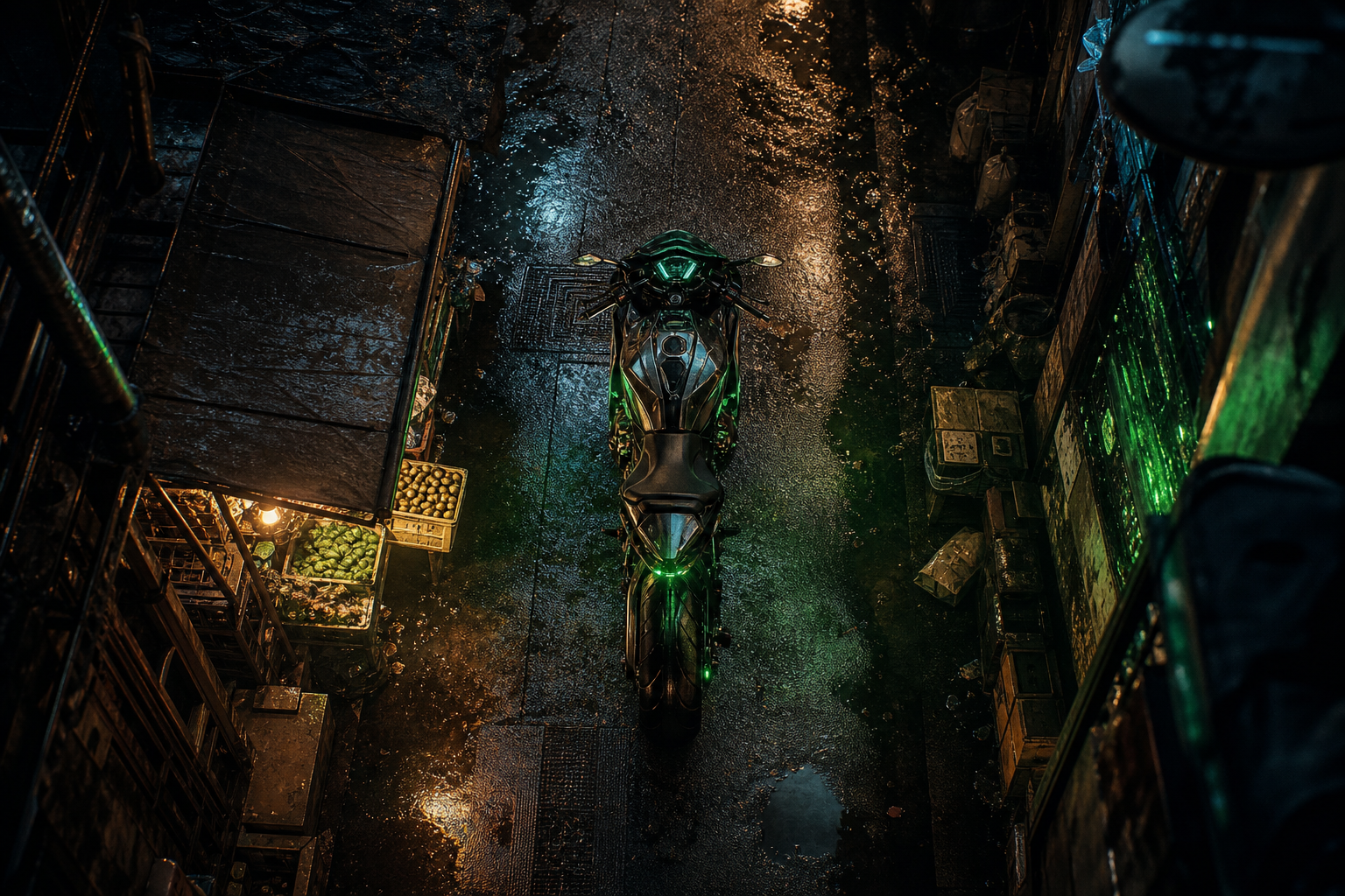 Dark Cyberpunk Market Street Motorcycles Wallpaper  8 4K