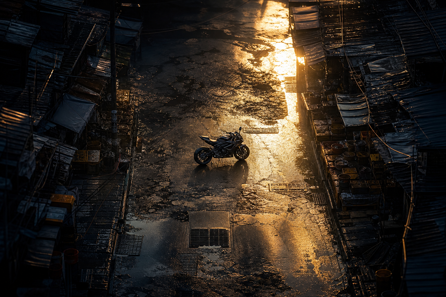Dark Cyberpunk Market Street Motorcycles Wallpaper  8 4K