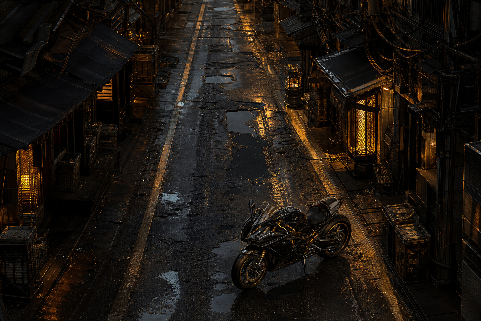 Dark Cyberpunk Market Street Motorcycles Wallpaper  8 4K