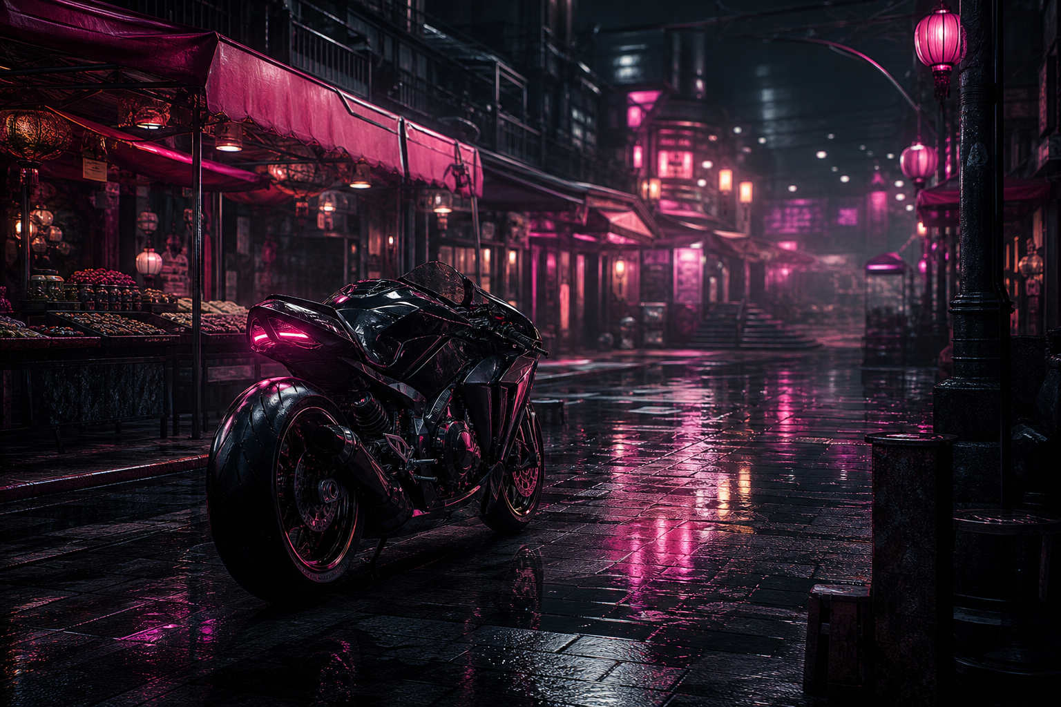 Dark Cyberpunk Market Street Motorcycles Wallpaper 8 4K 10 4K Motorcycles Wallpaper
