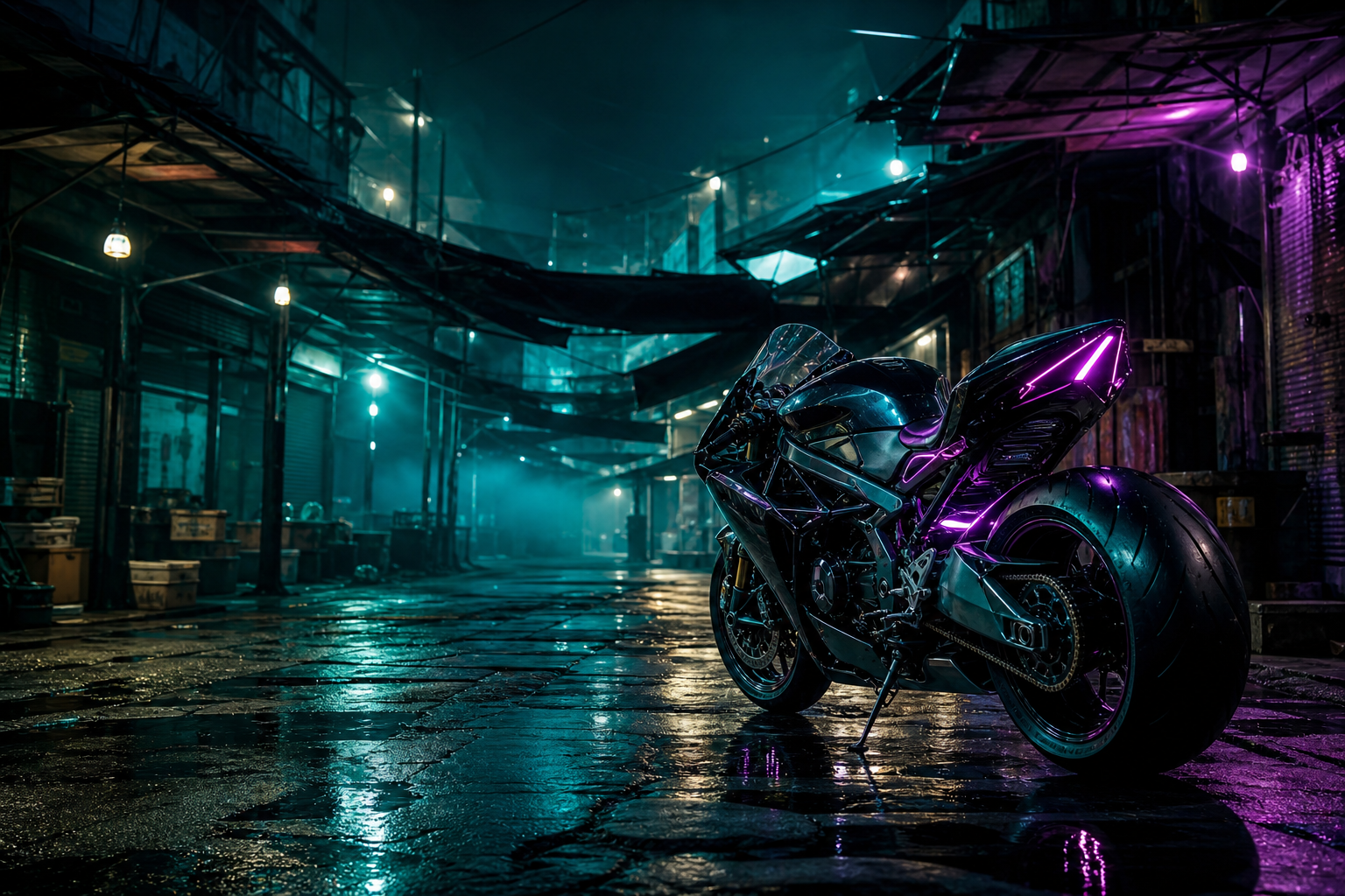 Dark Cyberpunk Market Street Motorcycles Wallpaper  8 4K
