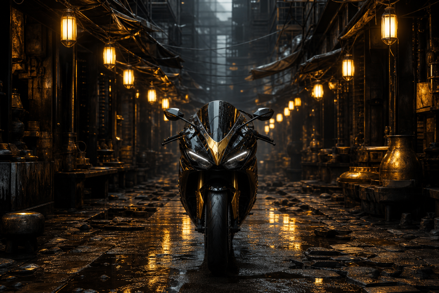 Dark Cyberpunk Market Street Motorcycles Wallpaper  8 4K