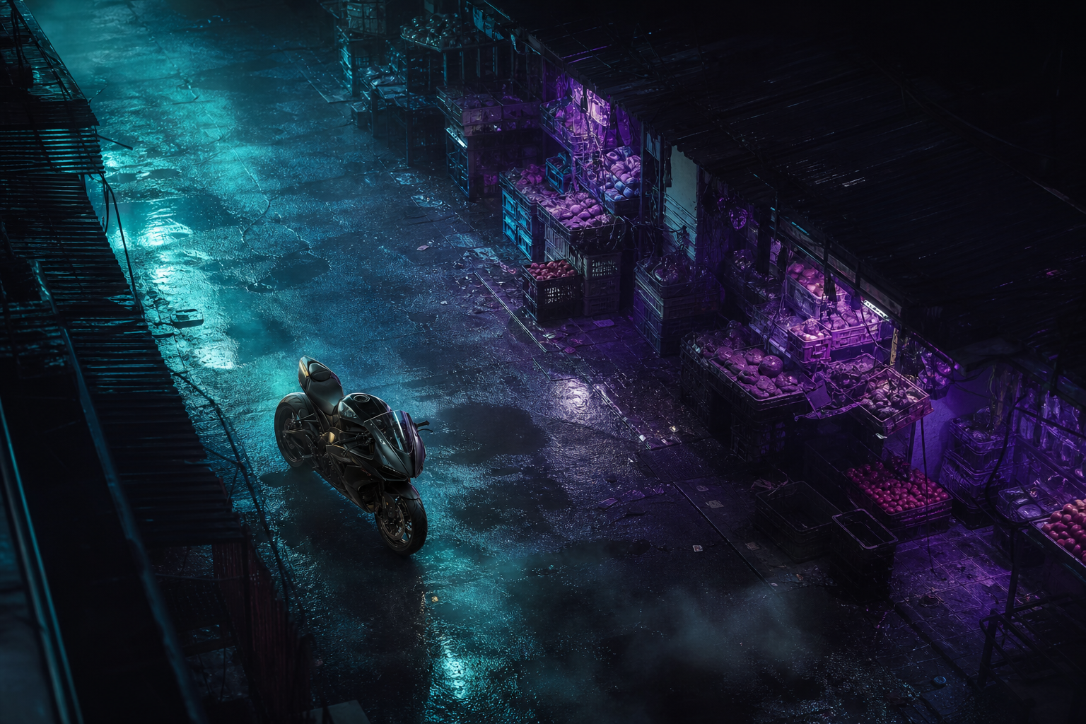 Dark Cyberpunk Market Street Motorcycles Wallpaper  8 4K