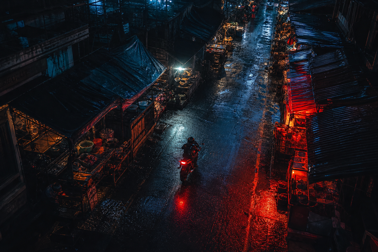Dark Cyberpunk Market Street Motorcycles Wallpaper  8 4K