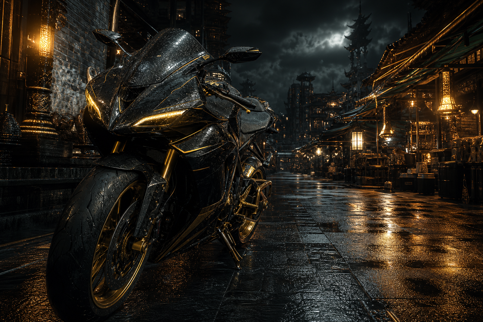 Dark Cyberpunk Market Street Motorcycles Wallpaper  8 4K