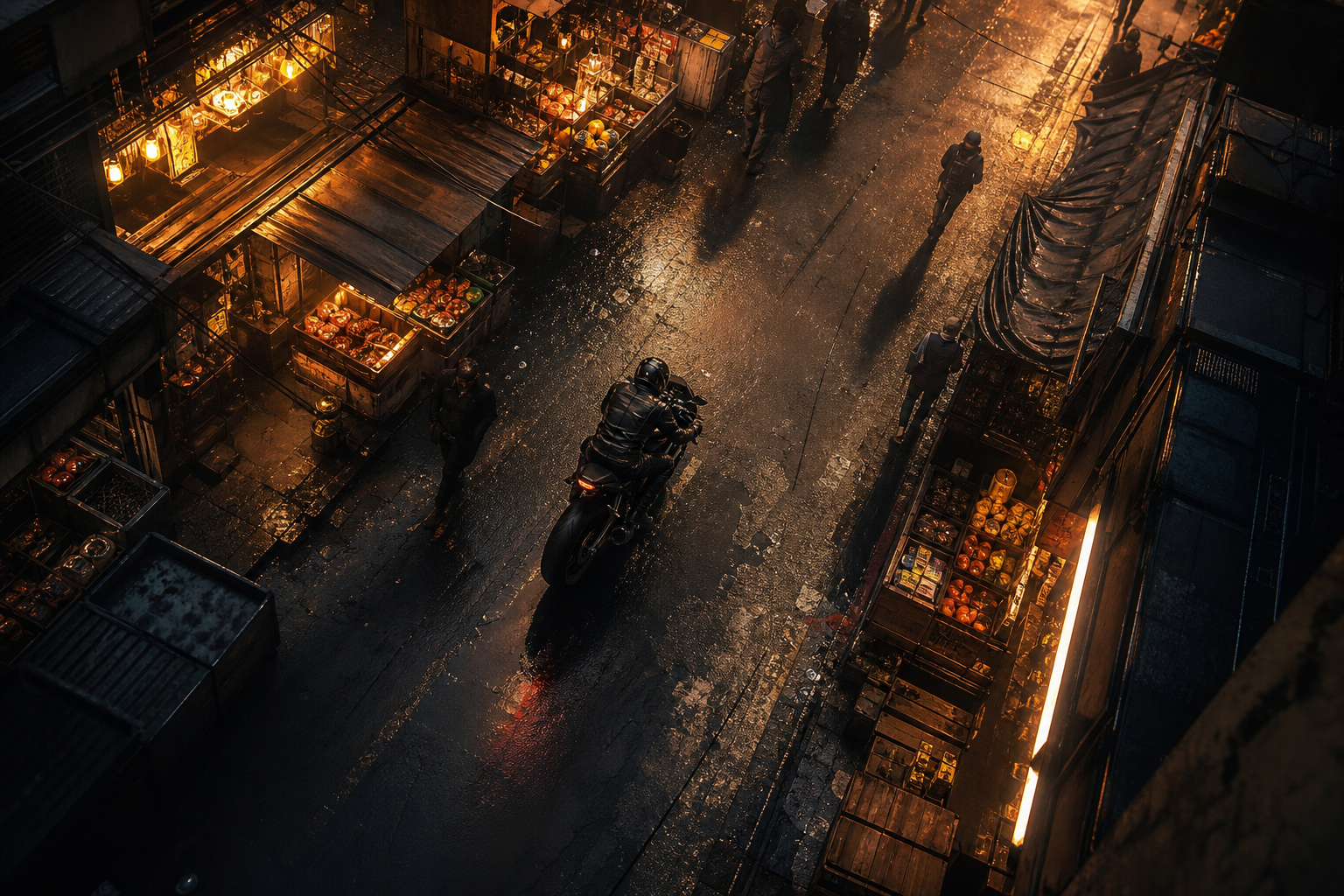 Dark Cyberpunk Market Street Motorcycles Wallpaper  8 4K