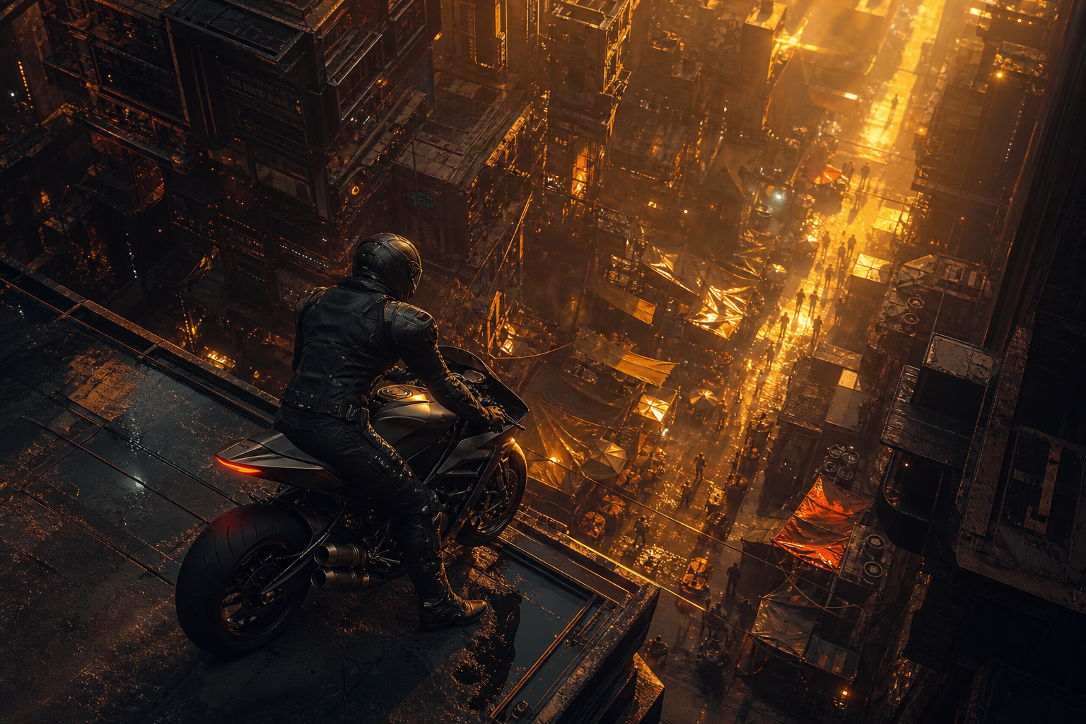 Dark Cyberpunk Market Street Motorcycles Wallpaper  8 4K