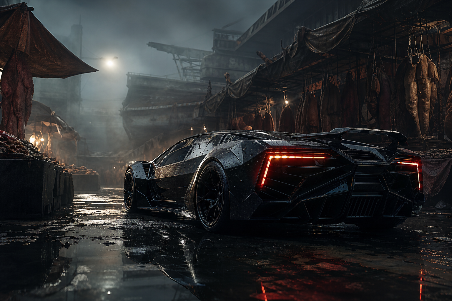 Dark Cyberpunk Market Street Supercars Wallpaper  8 4K