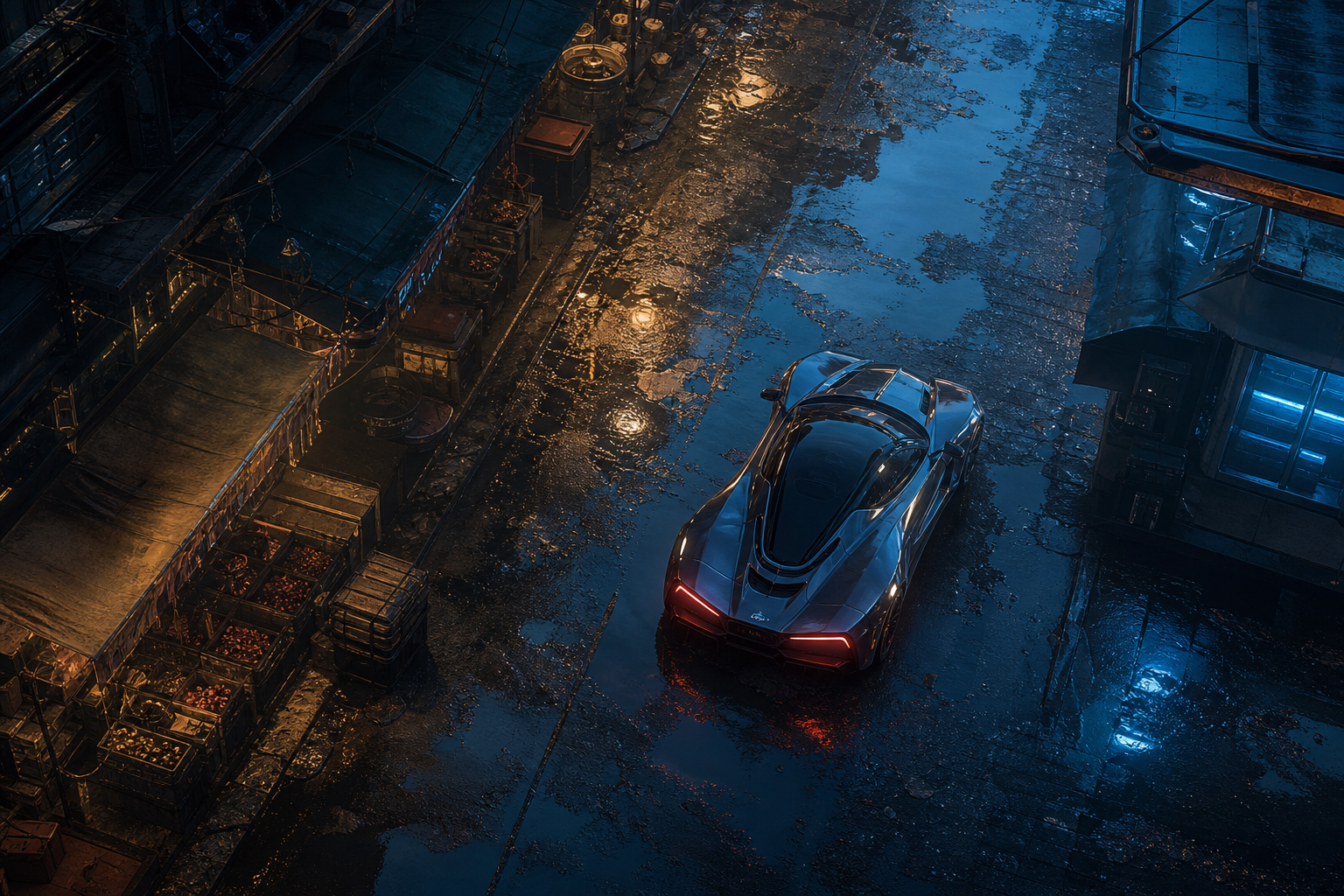Dark Cyberpunk Market Street Supercars Wallpaper  8 4K
