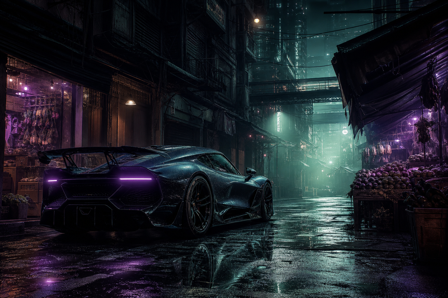 Dark Cyberpunk Market Street Supercars Wallpaper  8 4K