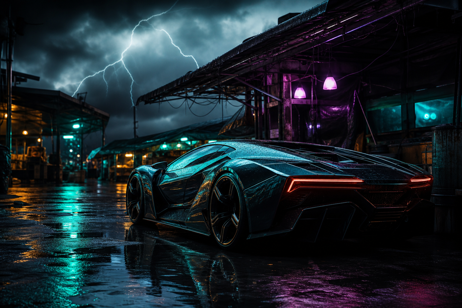 Dark Cyberpunk Market Street Supercars Wallpaper  8 4K