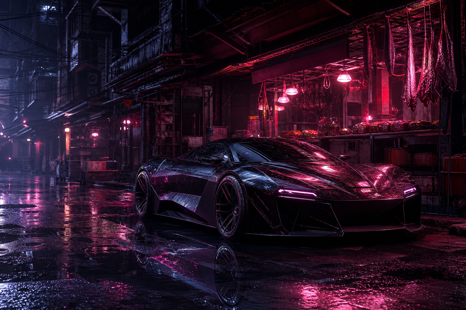 Dark Cyberpunk Market Street Supercars Wallpaper  8 4K