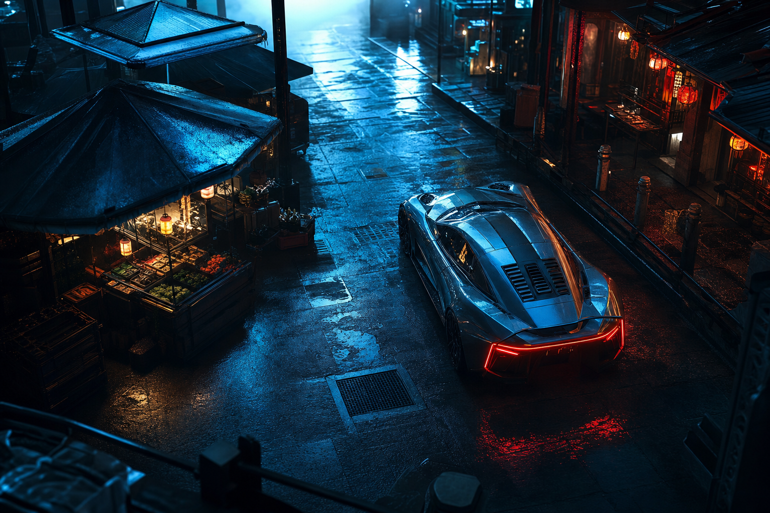 Dark Cyberpunk Market Street Supercars Wallpaper  8 4K