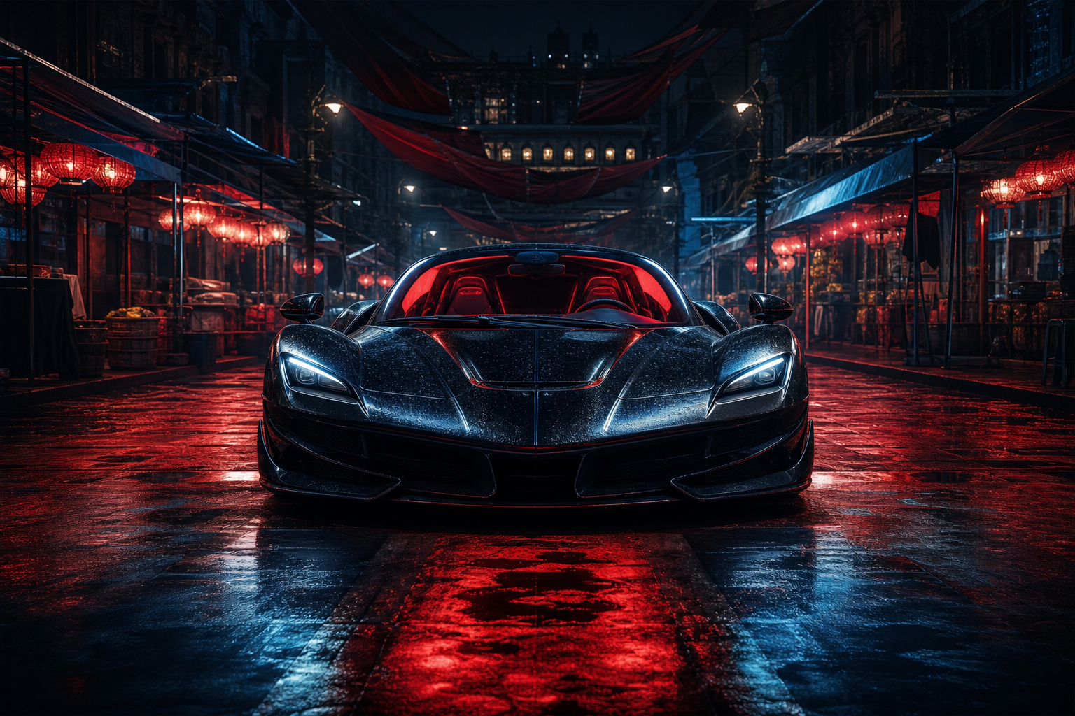 Dark Cyberpunk Market Street Supercars Wallpaper  8 4K