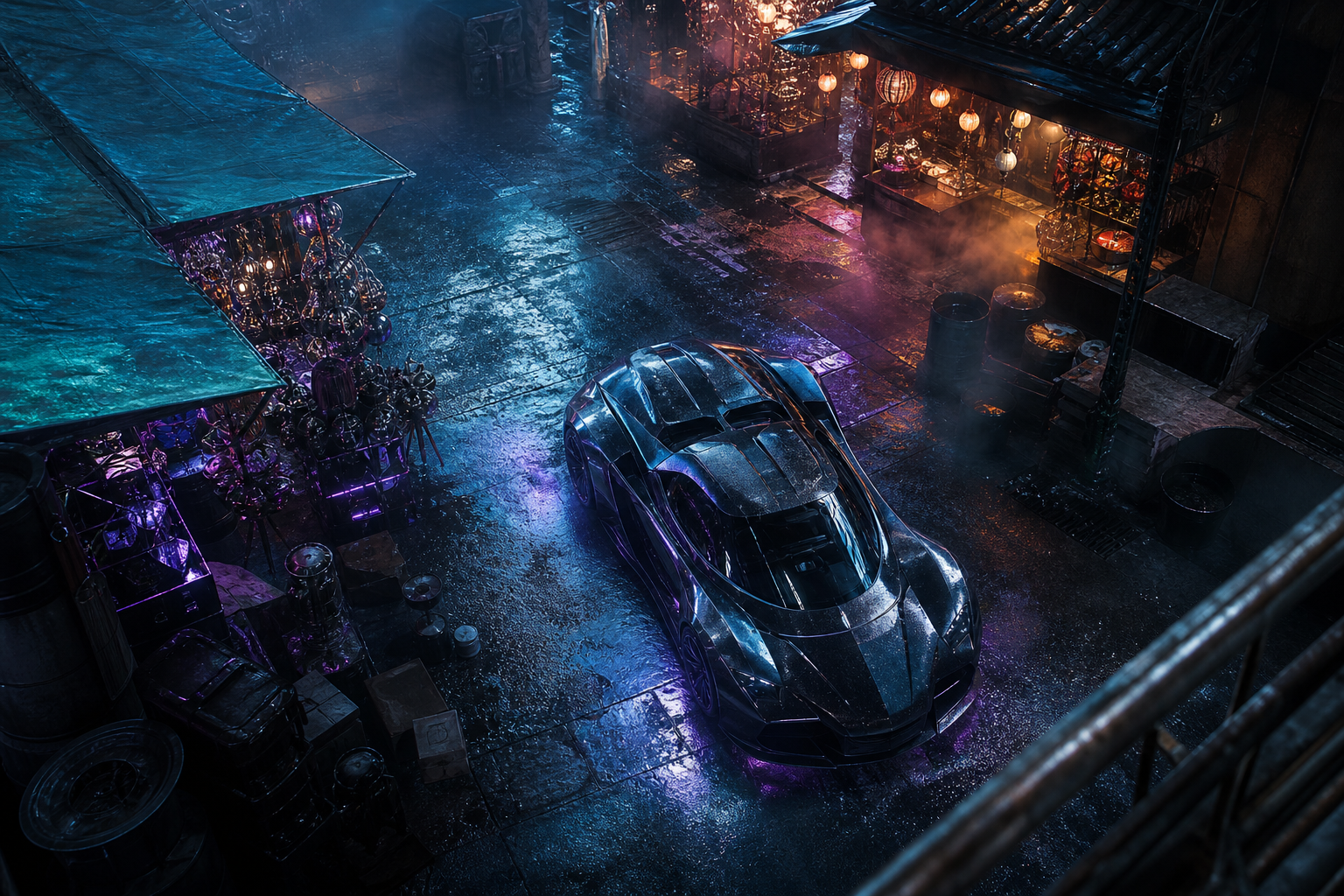 Dark Cyberpunk Market Street Supercars Wallpaper  8 4K