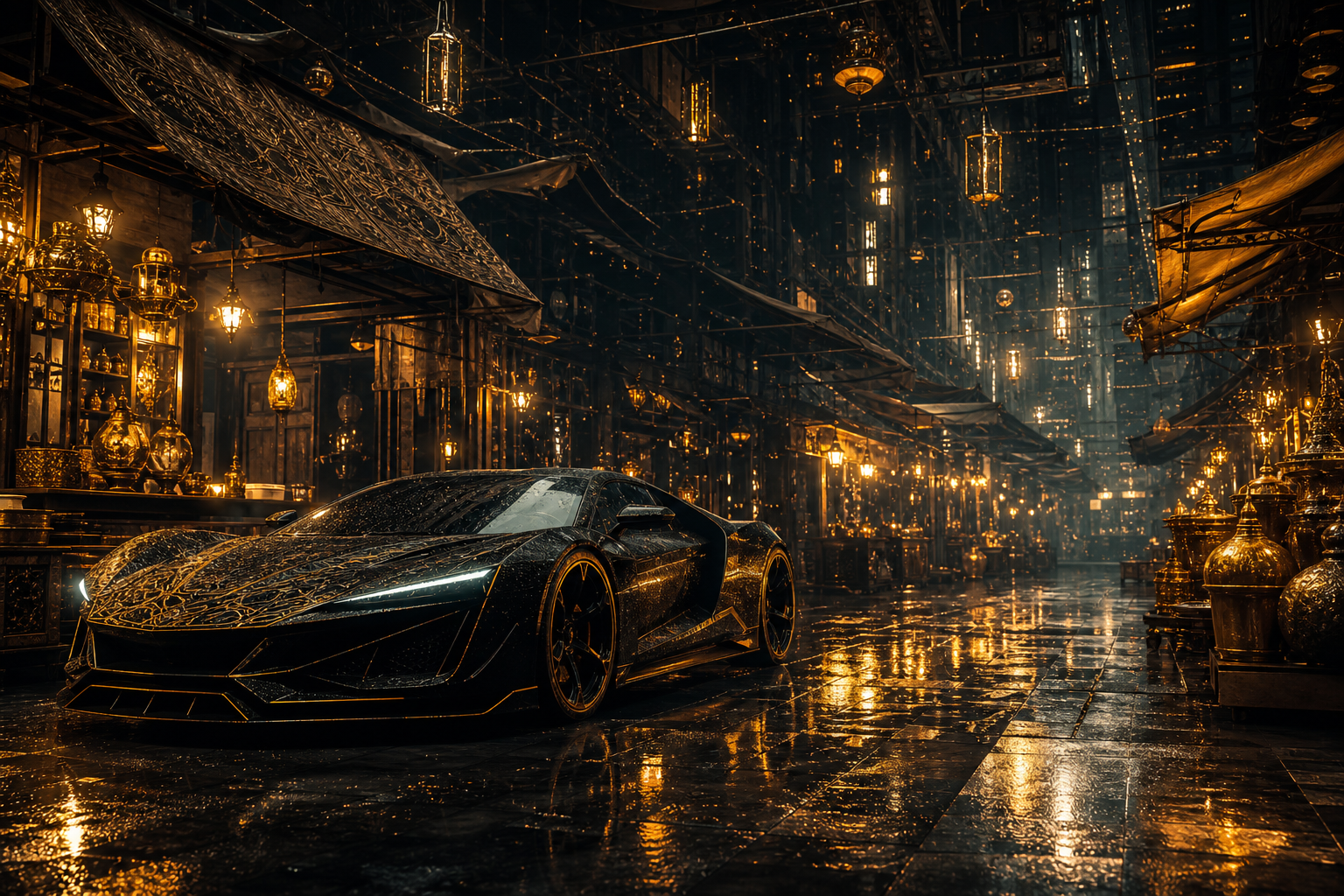 Dark Cyberpunk Market Street Supercars Wallpaper  8 4K