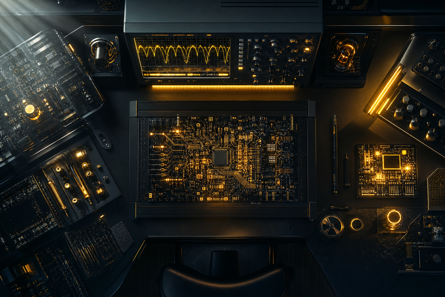 Electronics Lab With Oscilloscope And Neon Lights Electronics Wallpaper  3 4K