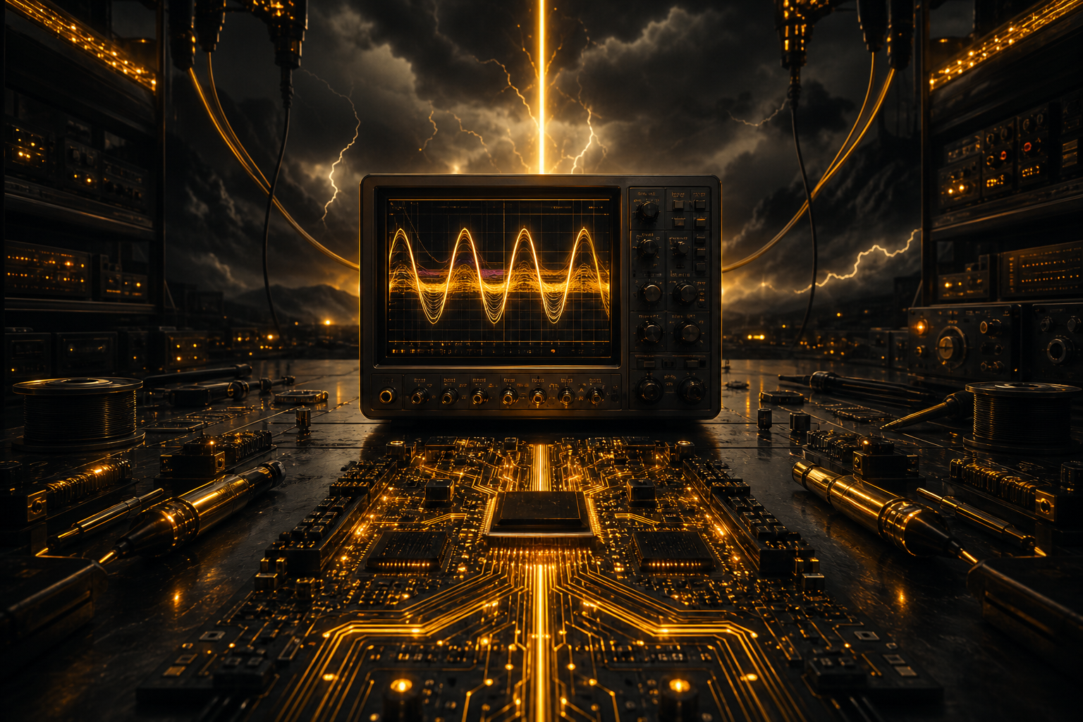 Electronics Lab With Oscilloscope And Neon Lights Electronics Wallpaper 3 4K 11 4K Electronics Wallpaper